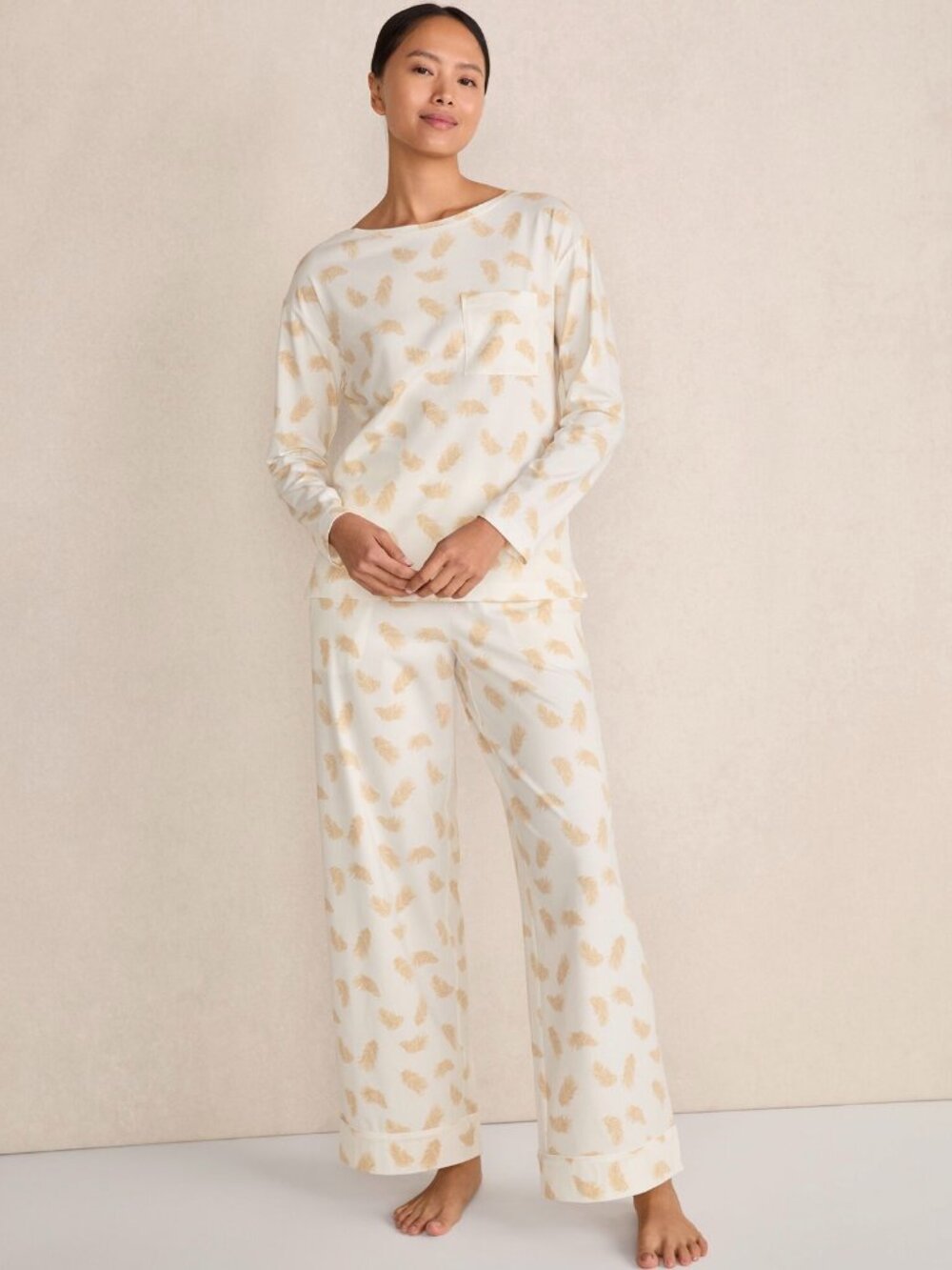 🪶 NWOT Haven Well Within Organic Cotton Jersey Feather Print Pajama Set M 🪶